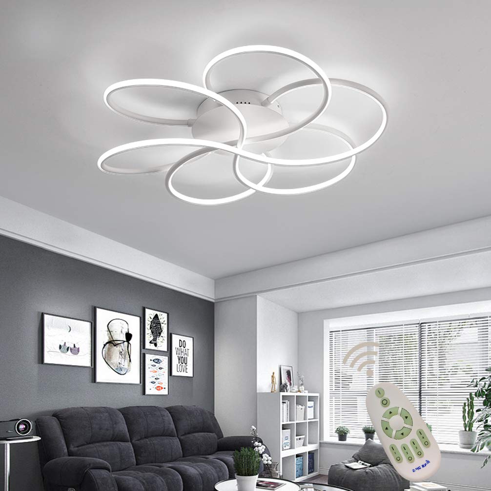 LYMSXAZOU Dimmable Ceiling Light Fixture with Remote Control, Modern Flower Design Acrylic Shade Chandelier for Living Room, Dining Bedroom, Hallway Flush Mount Lamp