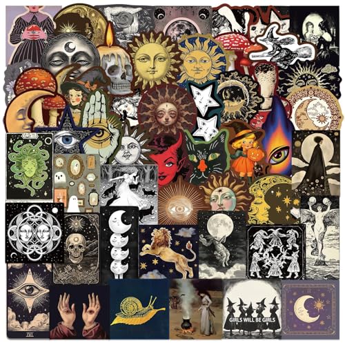 50PCS Mystic Celestial Stickers – Vintage Witchy Sun Moon Stars