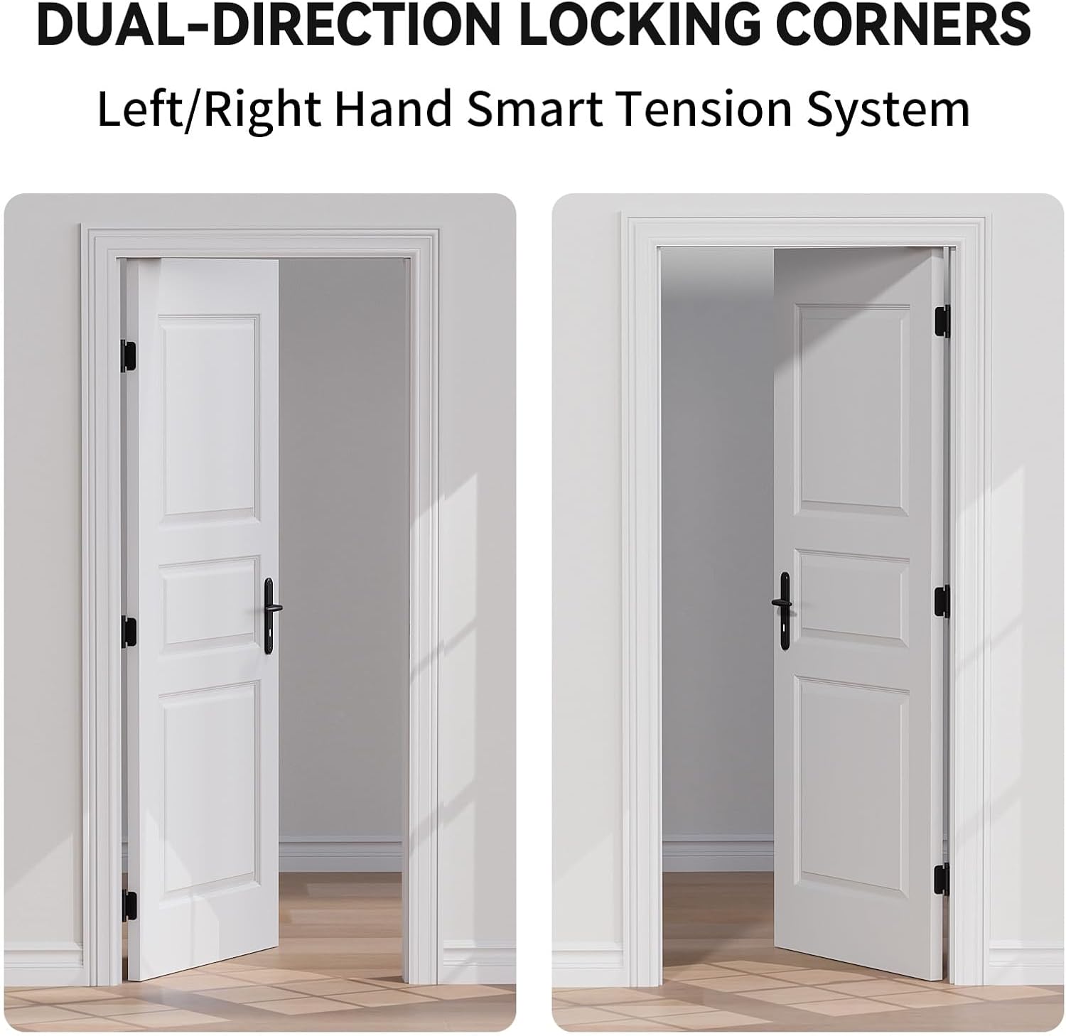 4 Pack Self Closing Door Hinges, 3.5 Inch Spring Loaded Door Hinges for Garage, Front, Back Door, Left/Right Hand, Adjustable Tension, 5/8'' Radius Corners, UL Listed, Black