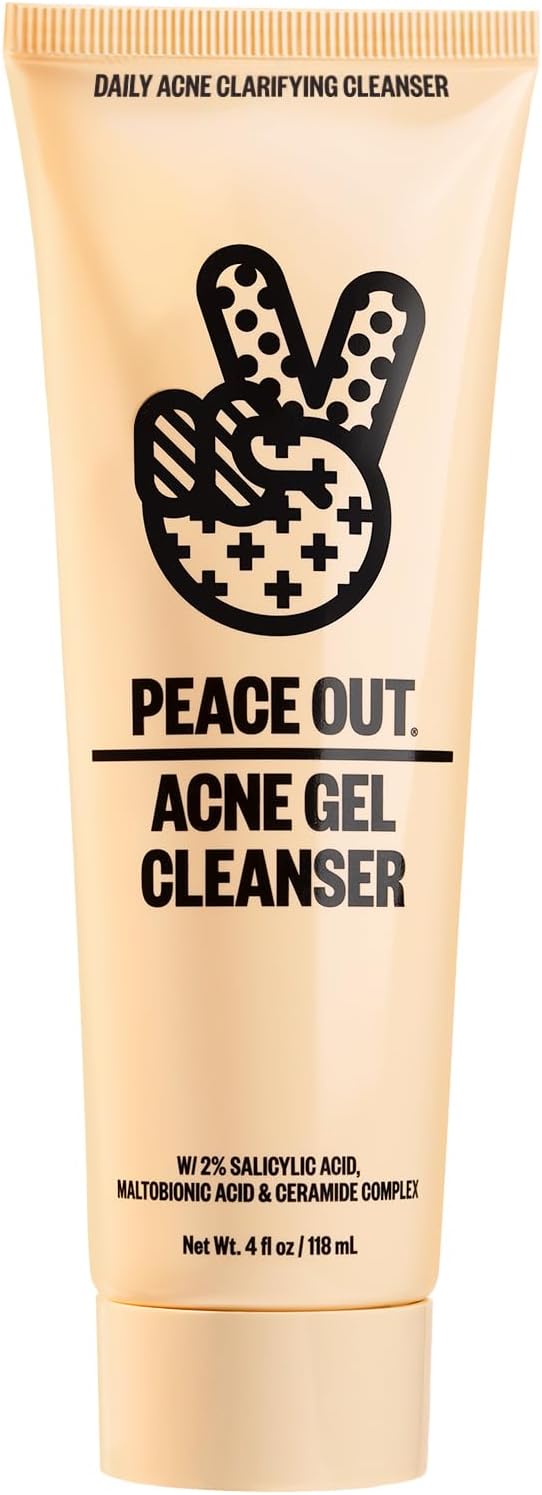 PEACE OUT Acne Gel Cleanser, With 2% Salicylic Acid for Breakouts, Blemishes & Blackheads, Daily Face Wash with Ceramides to Unclog Pores, Support Skin Barrier (4 fl oz)