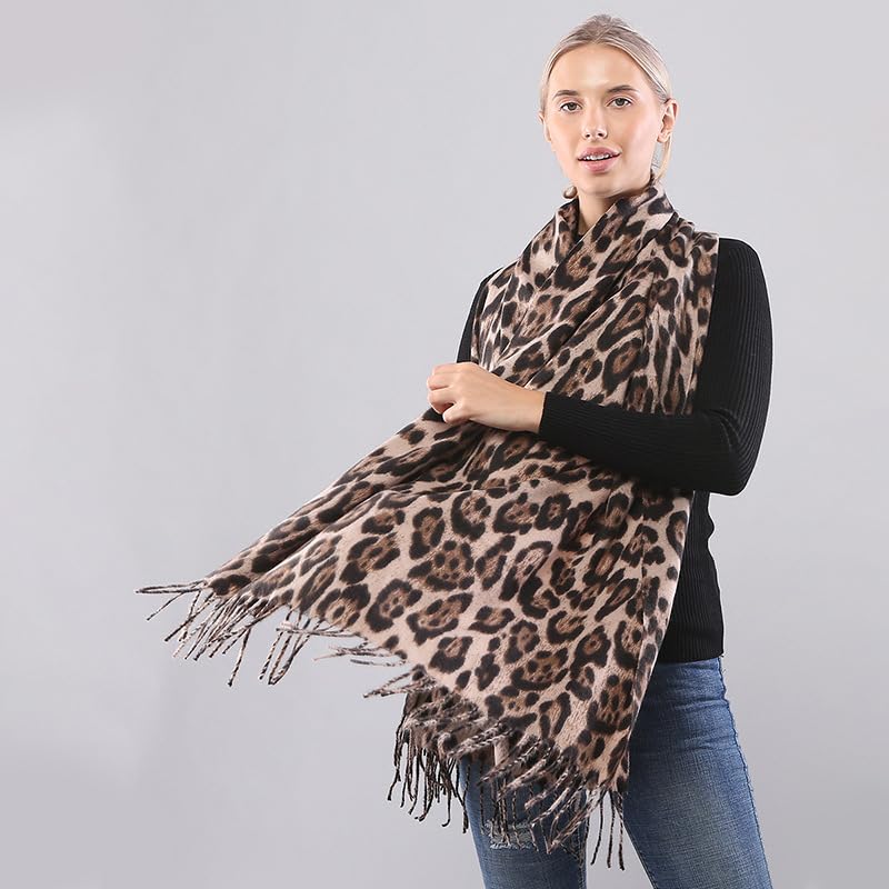 Winter New Long Leopard Print Scarf with Tassels Women Double-Sided Warm and Thick Shawl Wrap2