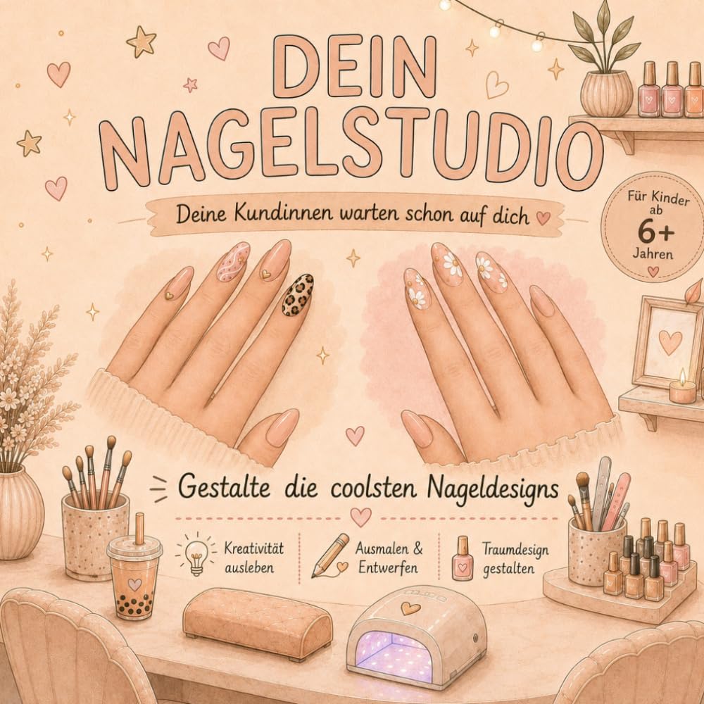 Nageldesign Malbuch für Mädchen ab 6 Jahren: Kreatives Mitmachbuch zum Ausmalen & Gestalten eigener Nail Designs | Beauty & Nagelstudio Malbuch für Kinder | 6–12 Jahre