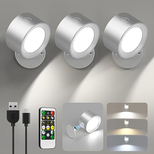 Miniatura 19 de Lightbiz LED Reading Lights, Wall Lights Sconces with Remote Rechargeable Battery Operated, 3 Color Temperatures & Dimmable Light Magnetic Ball Luz