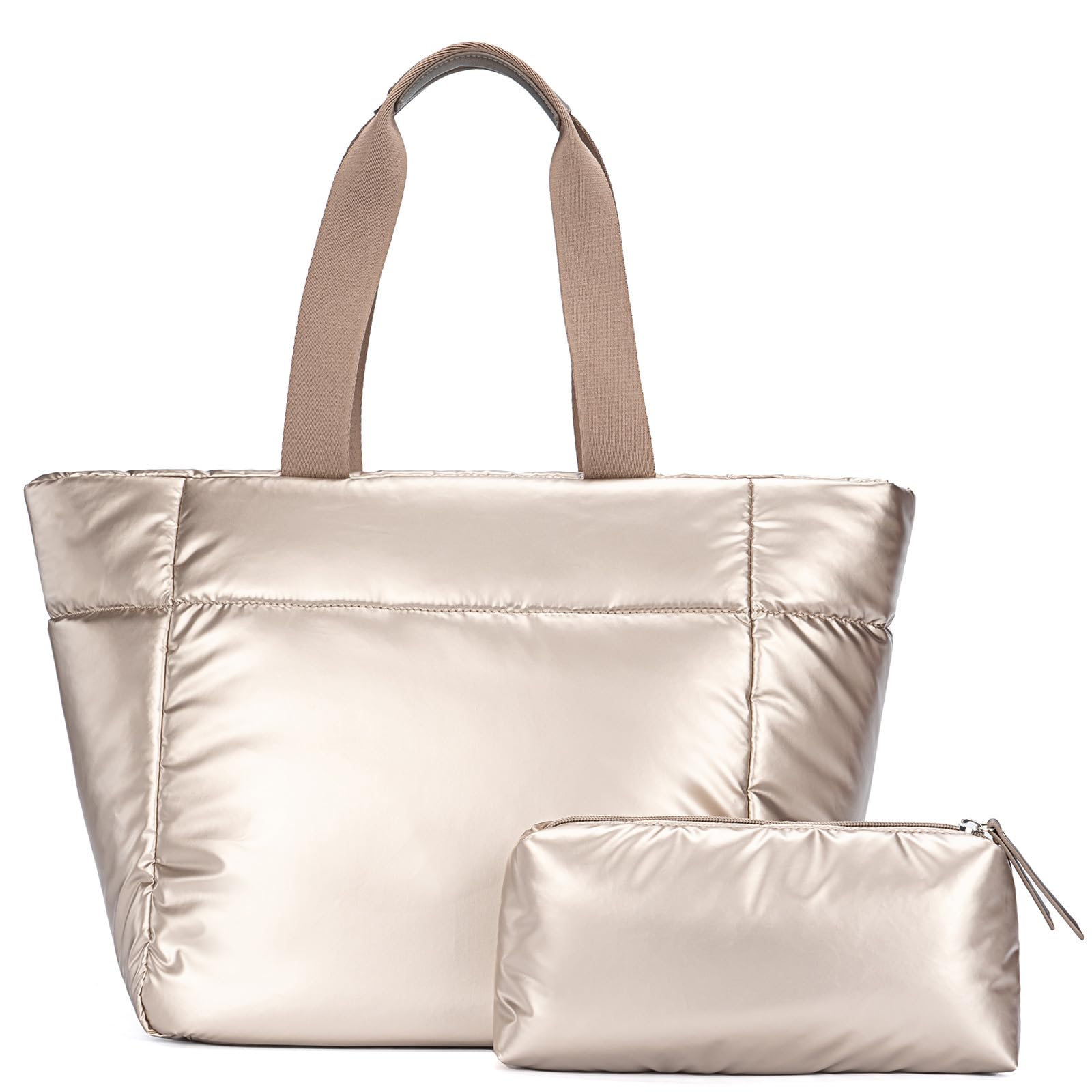 Tote Bag for Women Lightweight Puffer Work Tote with Zipper Quilted Shoulder Handbag for Travel Work Gym