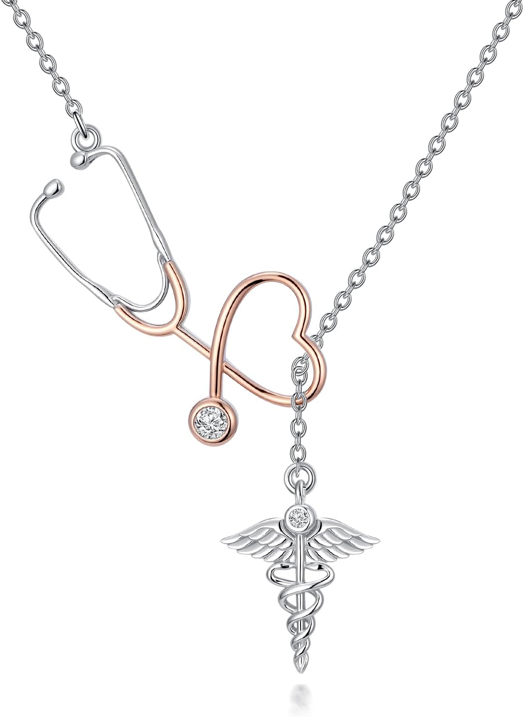 PELOVNY Stethoscope Necklace for Women 925 Sterling Silver Nurse Pendant Necklace Nursing Jewelry Gifts for Nurse Doctor Medical Student Veterinary