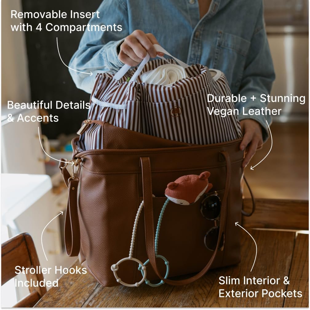 Parker Baby Willow Tote Bag | Stylish Vegan Leather Diaper Bag Tote with Modular Storage & Removable Inserts & Roomy Interior - Image 6