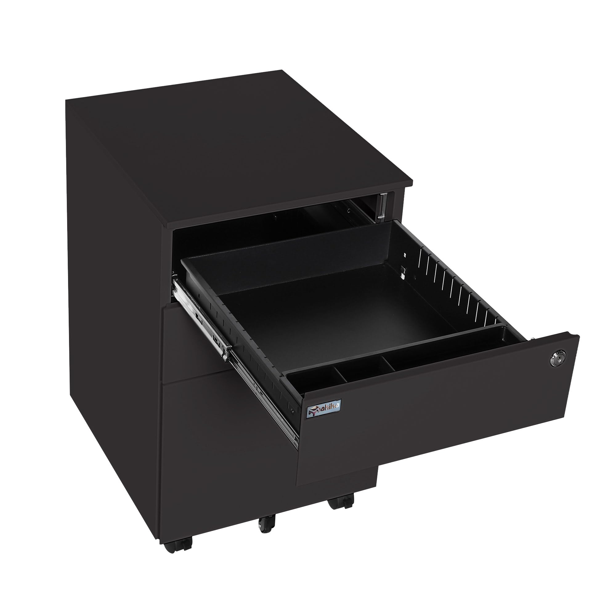 Rollcontainer abschließbar mit Schubladen 39x50x60 cm - mit 5 Rollen und Hängeregistratur - Aktenschrank Bürocontainer Standcontainer Büroschrank Rollschrank Schubladenkommode Schwarz