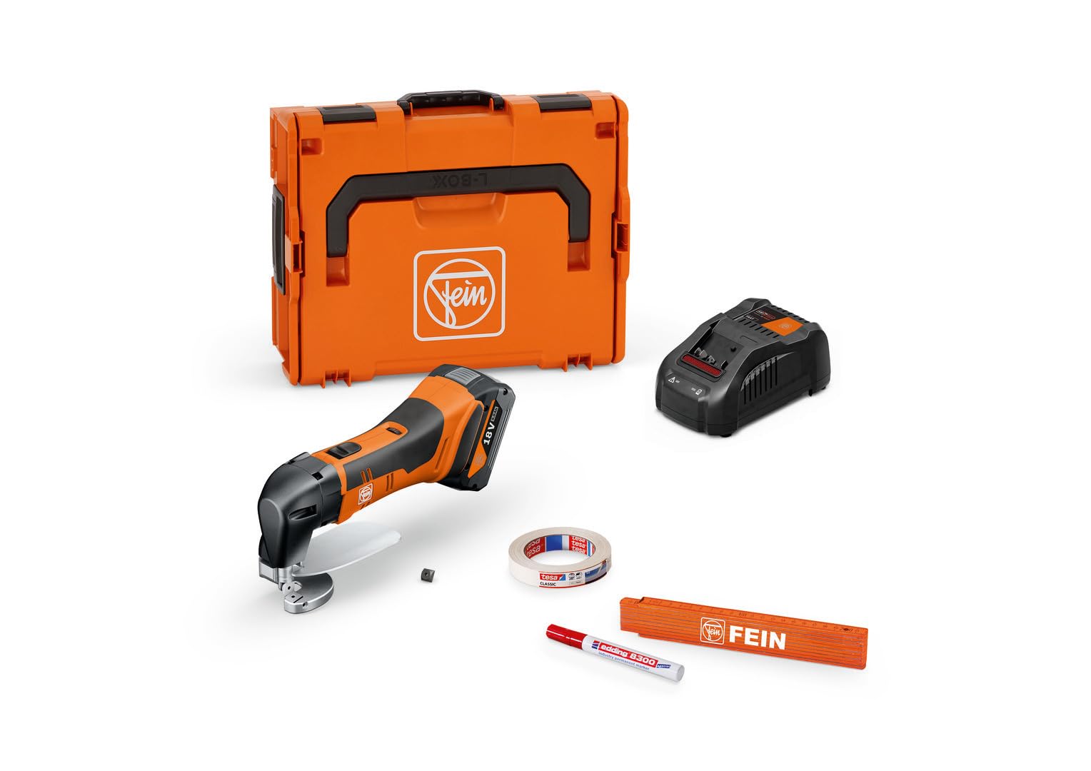 Fein ABLS 18 1.6 E AS 71300663000 Cisaille à tôle sans fil 1 x 5 Ah (pour couper/déborder la tôle fine, électronique, ciseaux métalliques courbés)