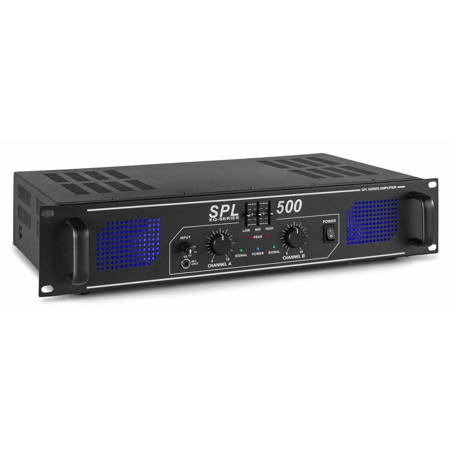 Skytec SPL 500 - audio amplifiers (2.0, 0.5%, 95 dB, Binding post, 230 V, 50 Hz)