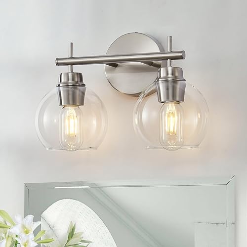 Seteline Luces de tocador de baño de 3 luces, lámparas de baño negras con pantallas de globo de vidrio transparente, accesorio de iluminación de