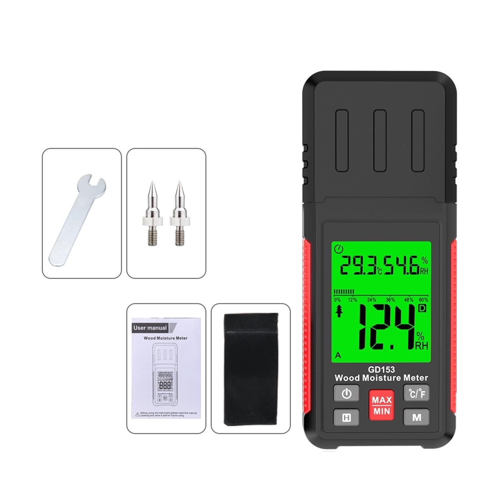 Digital Wood Moisture Meter Humidity Tester Hygrometer Timber Damp Detector LCD Display,Damage-Free Testing