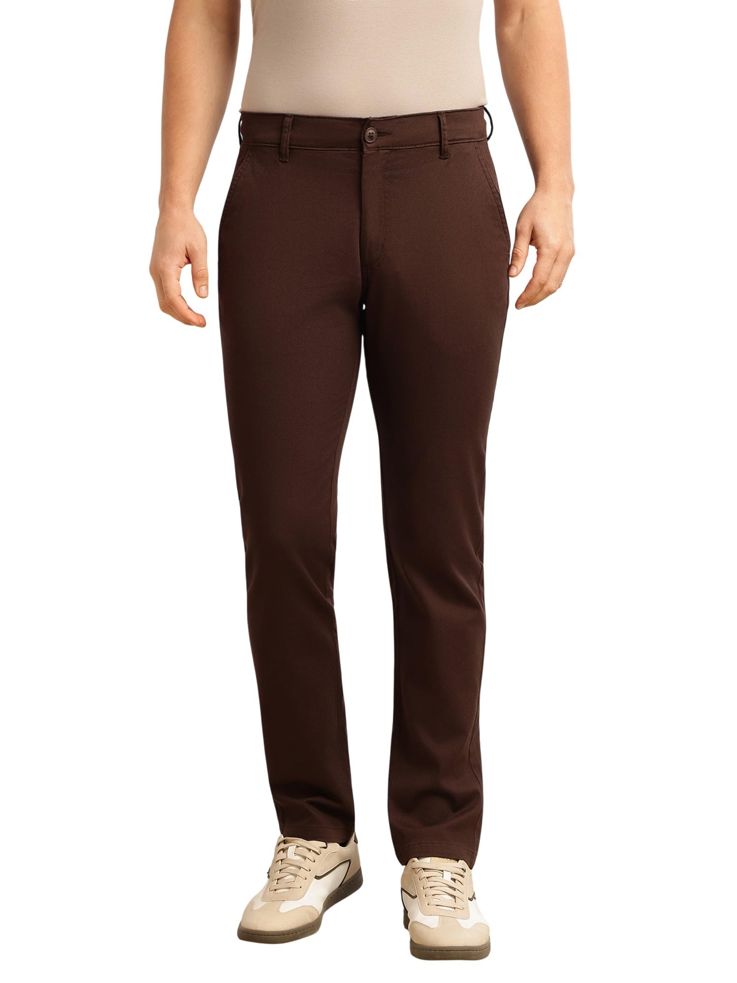 Thomas Scott Men’s Cricket Club Collection Regular Fit Mid-Rise Chinos | Solid Dobby Fabric Trouser with 4 Pockets