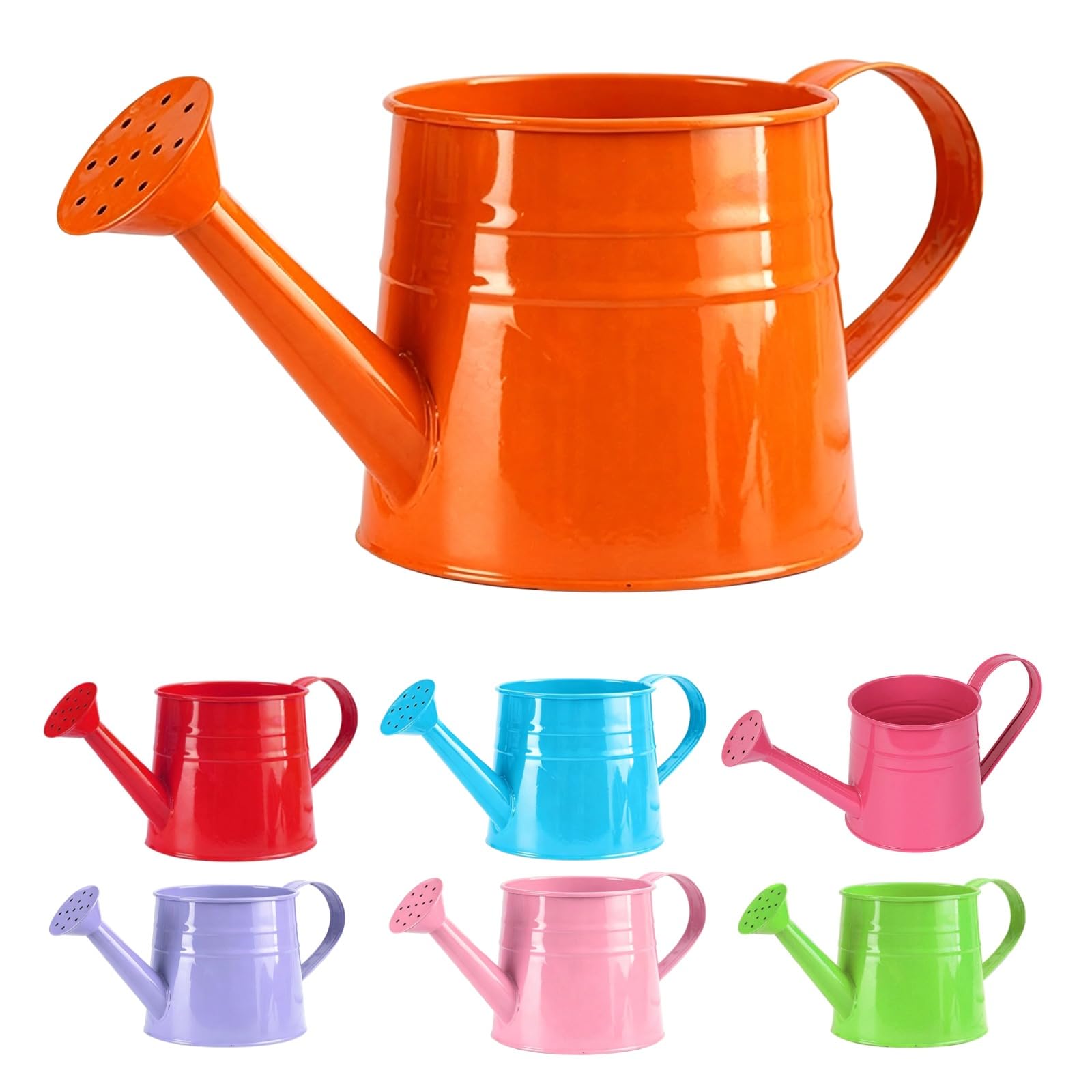 Metal Watering Can Mini,1L Vintage Galvanised Steel Watering Pot with Long Spout,Rust Resistant Lightweight Watering Can for Indoor Outdoor Garden Plants Kids Adult (Orange, 24.5x12x13cm)