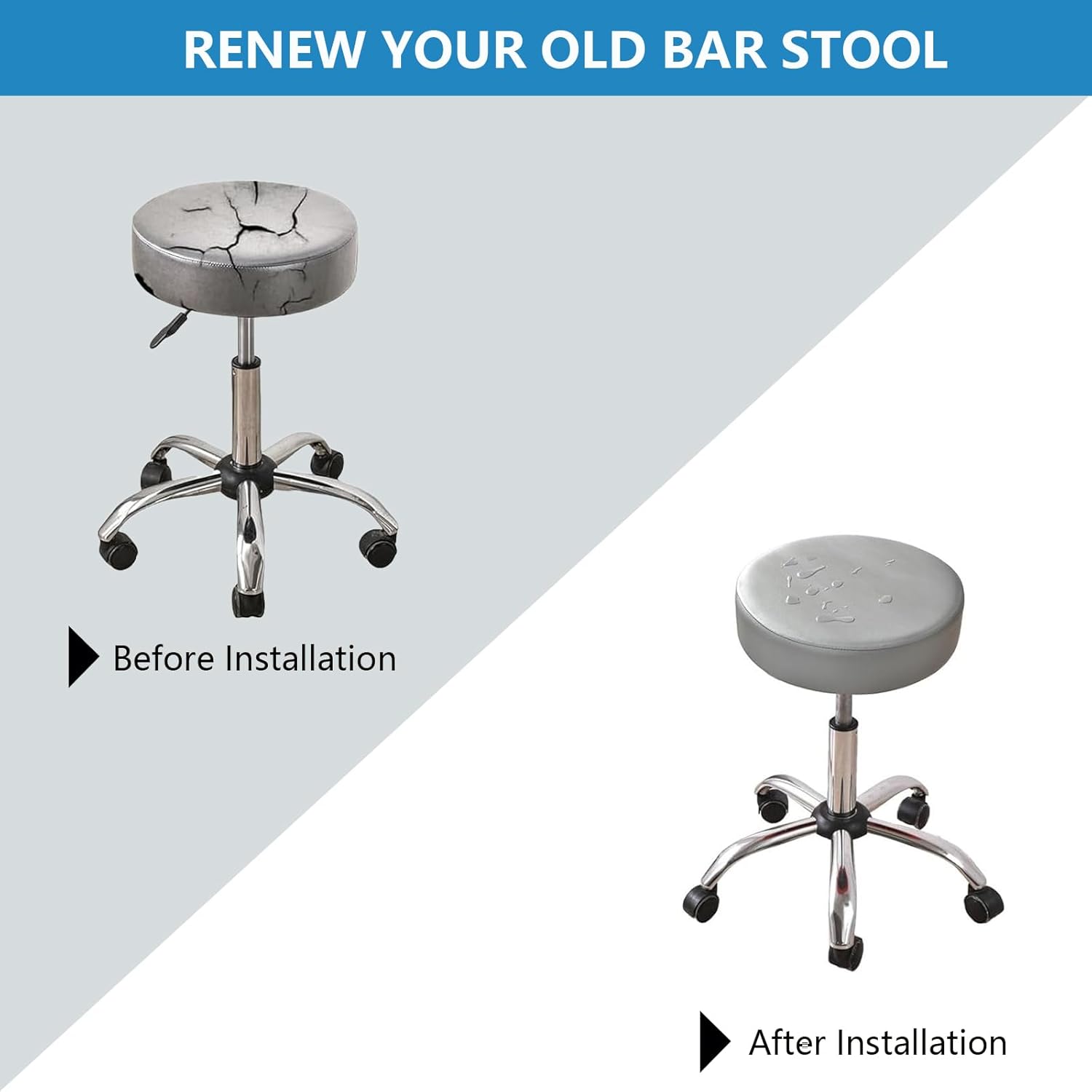 PU Leather Round Stool Cover Set (2/4/6 Pieces) - Waterproof, Easy to Clean, Elastic Edging, Non-Slip(Light Gray,6 Pack)