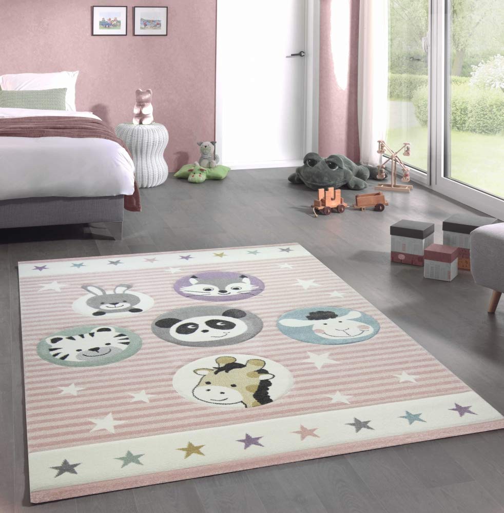 CARPETIA Dywan dziecięcy, dywan do zabawy, dywan dla niemowląt, panda, zając żyrafa, tygrys, szop, pracz, jagnięcina, rozmiar 160 cm, okrągły