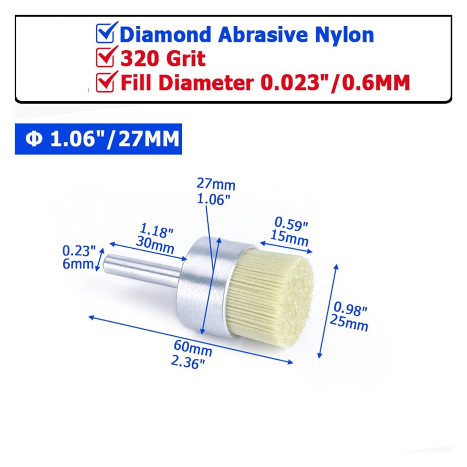 Cepillos de alambre para taladro, AlambreRuedaCopaCepillo AbrasivoNylonCepillo de extremo CarbonoGrano acero180600 5-42 mm MetalPiedraDesbarbado(Grit320 Diameter27mm)