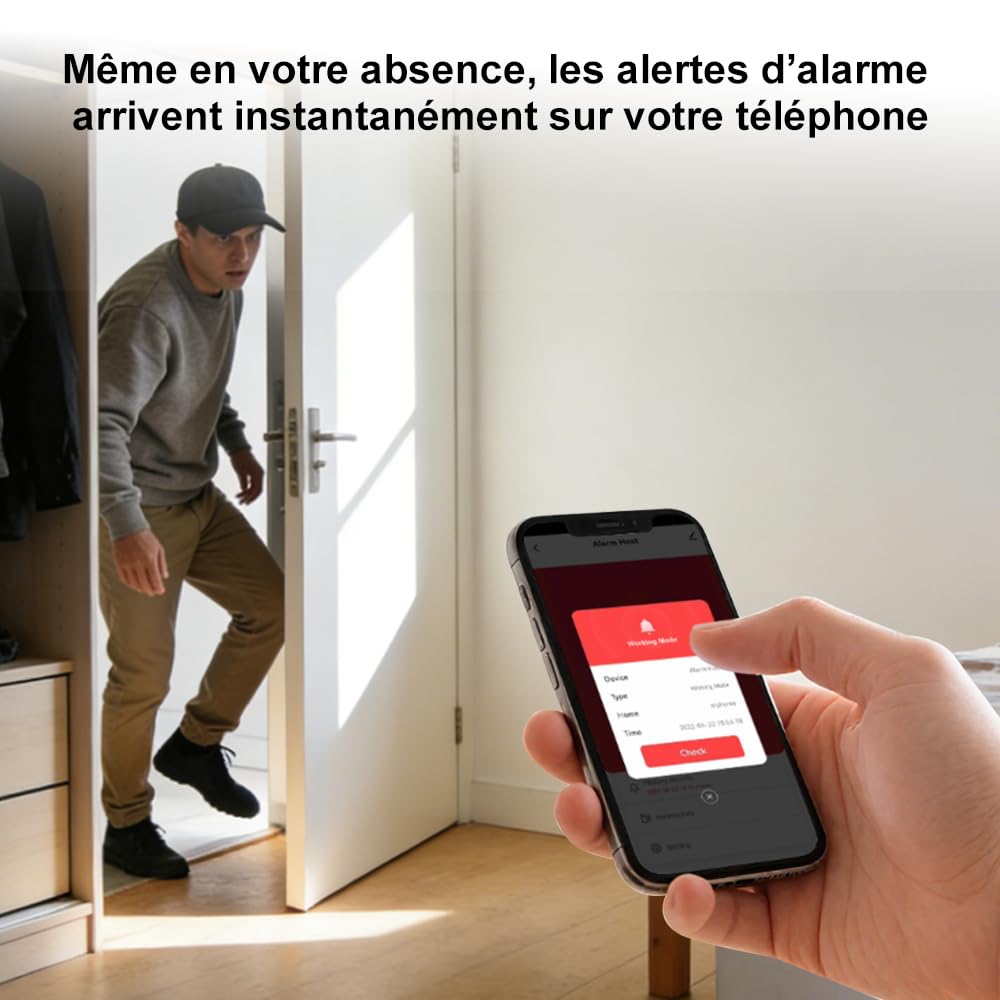 Alarme maison sans abonnement sans fil WiFi + 4G pour maison et appartement, kit alarme connectée Smart Life, alertes par appel & SMS, compatible Alexa & Google Assistant (Lot de 12 articles)