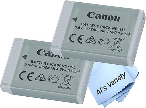 Paquete de 2 baterías de iones de litio Canon NB-13L para cámaras Canon Powershot G1 X Mark II, SX740, G7 X, G7 X Mark II, III, G9 X, G9 X Mark II,