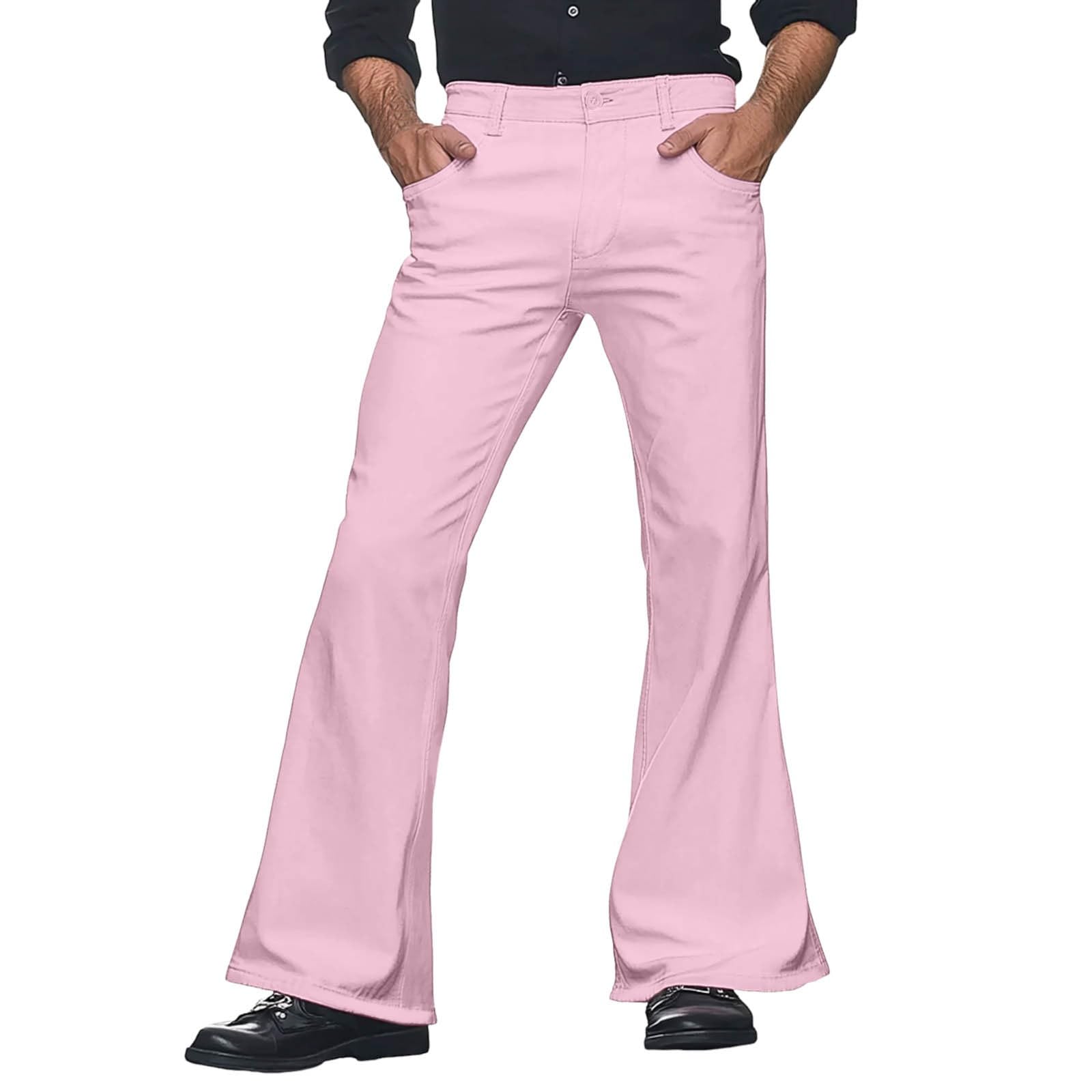 2025 Trousers Mens Flared Trousers 70s Trousers Men's Wide Leg Carnival Disco Trousers Men's Flared 70s Outfit Men (S) Pink