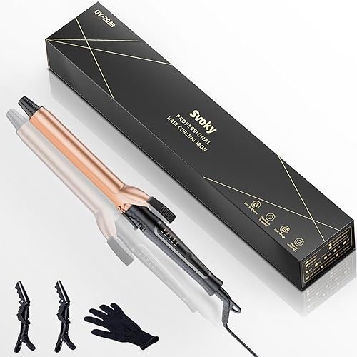 Rizador profesional de 1 pulgada, rizador de pelo de anión de cerámica, 5 niveles de ajuste, 60 segundos de calentamiento rápido, adecuado para