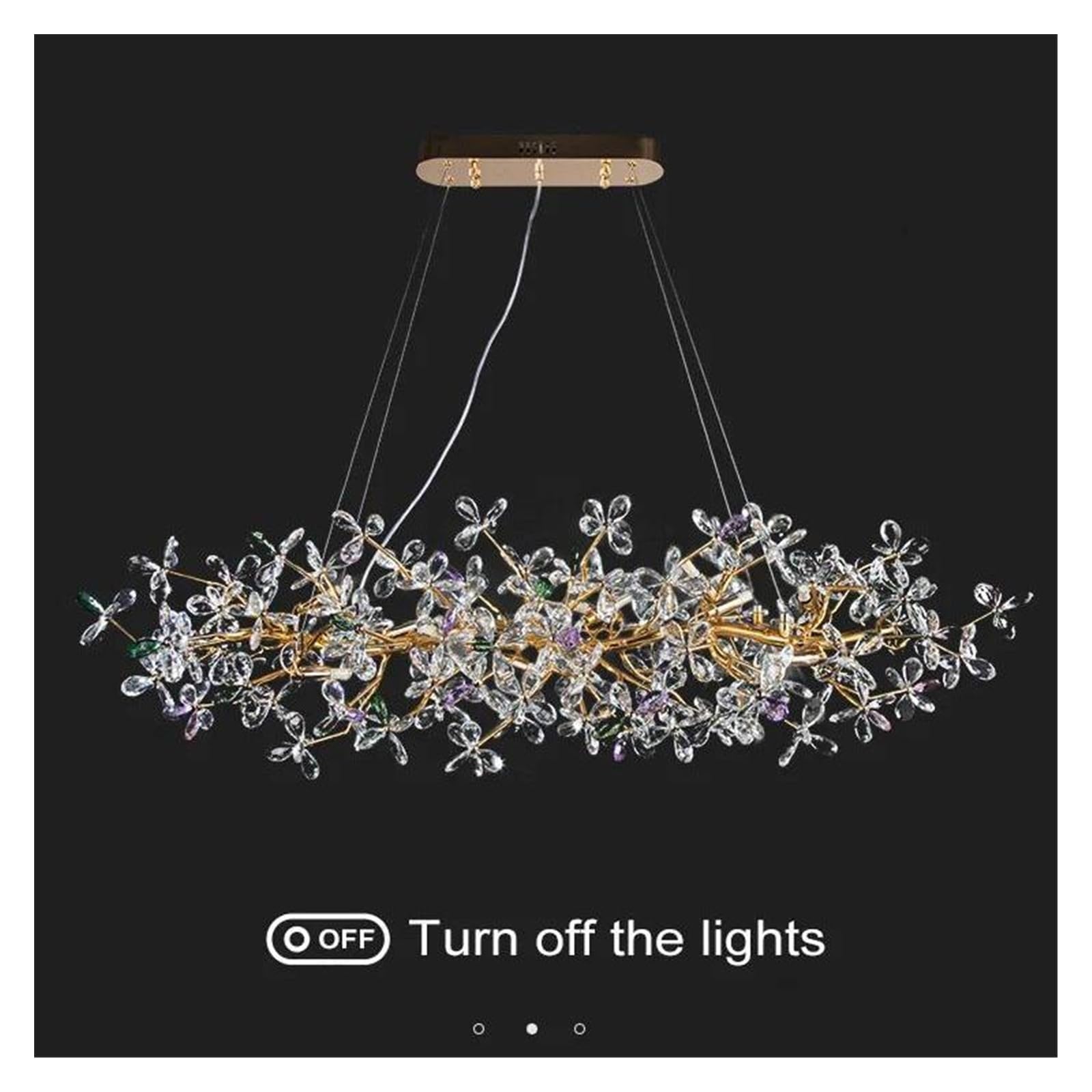Generico Lampadari, Lampadario di cristallo da soffitto for sala pranzo, tavolo cucina, camera letto, lampadari lusso con fiori dorati, luci pendenti(3 Color,L160cm)