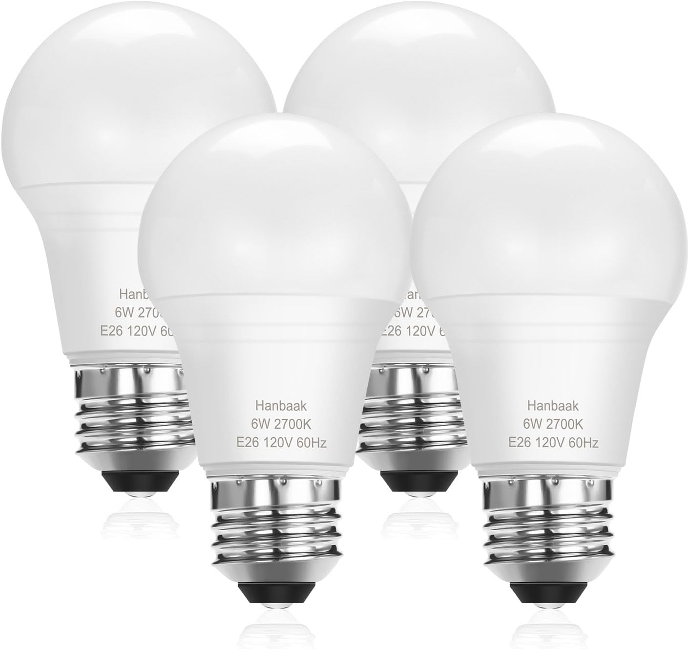 E26 LED Bulb, 40W Equivalent Light Bulb, 6W Medium Base Bulb, Non-Dimmable, Soft White 2700K, 4 Packs