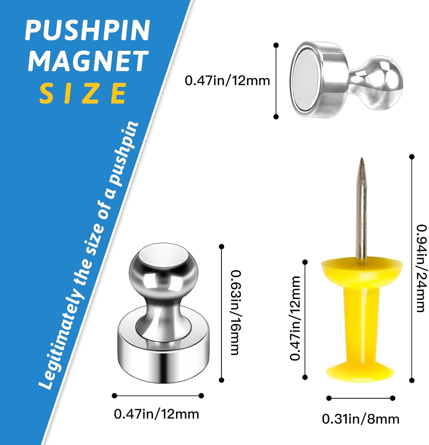 20Pack Magnets for Whiteboard Strong Fridge Magnets Silver Push Pin Refrigerator Locker Magnets for School and Home