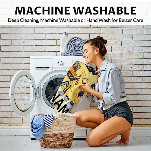 Personalized Construction Truck Blanket Gifts with Name - 60x80 Inches Funny Throw Blanket for Boys & Kids - Yellow Soft Fuzzy Excavator Blankets for Bed, Couch & Living Room