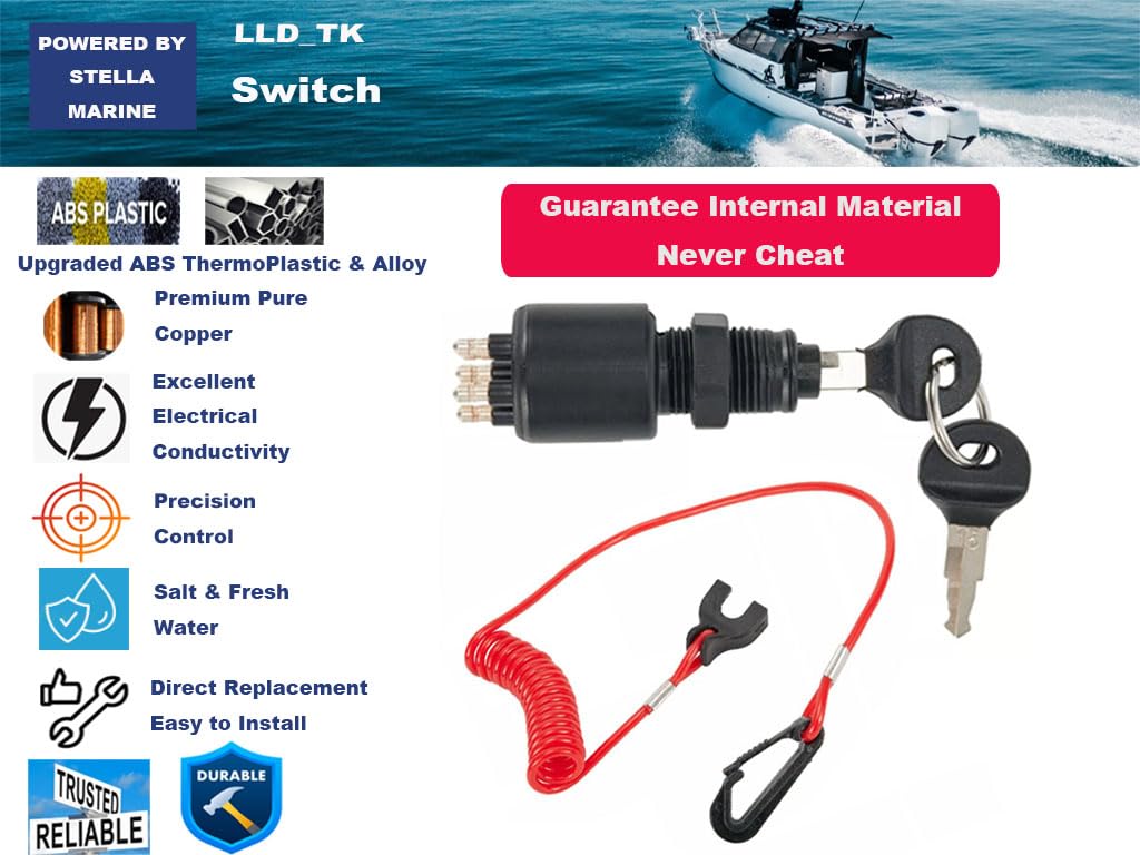 Ignition Key Switch Kill Stop Switch Safety Lanyard Replace for OMC Johnson Evinrude 40-200 HP Outboard Motor 175974 5005801 765562