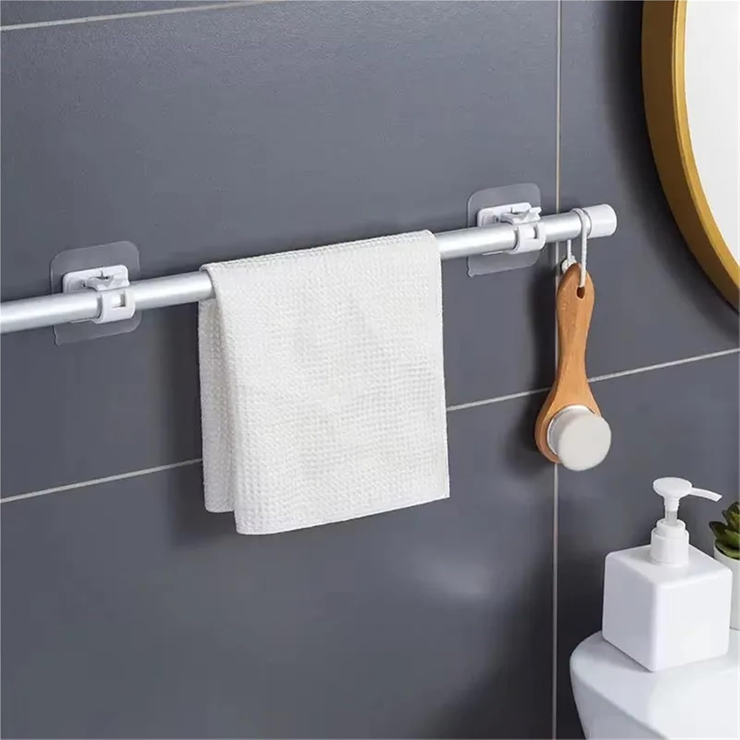 Curtain Rod Bracket 20Pcs Self Adhesive Hooks Clips Adjustable Nail-Free Curtain Rod Holder Hanging Stick Rack for Bathroom,Kitchen,Home(Black)