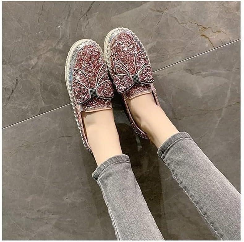 Cubicbee Women's Rhinestone Bow Platform Sneakers,Glitter Flat Walking Slip On Loafers Casual Shoes,Comfort Platform Dress Shoes - Image 4