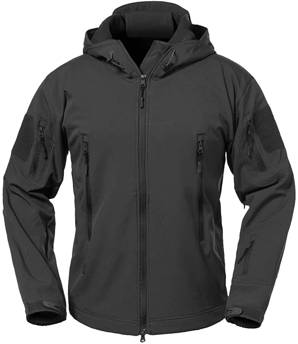 Lilychan Men's Black ’S Military Soft Shell Tactical Jacket Outdoor Sports Hunting Army Waterproof Outerwear Coat (, XX-Large)