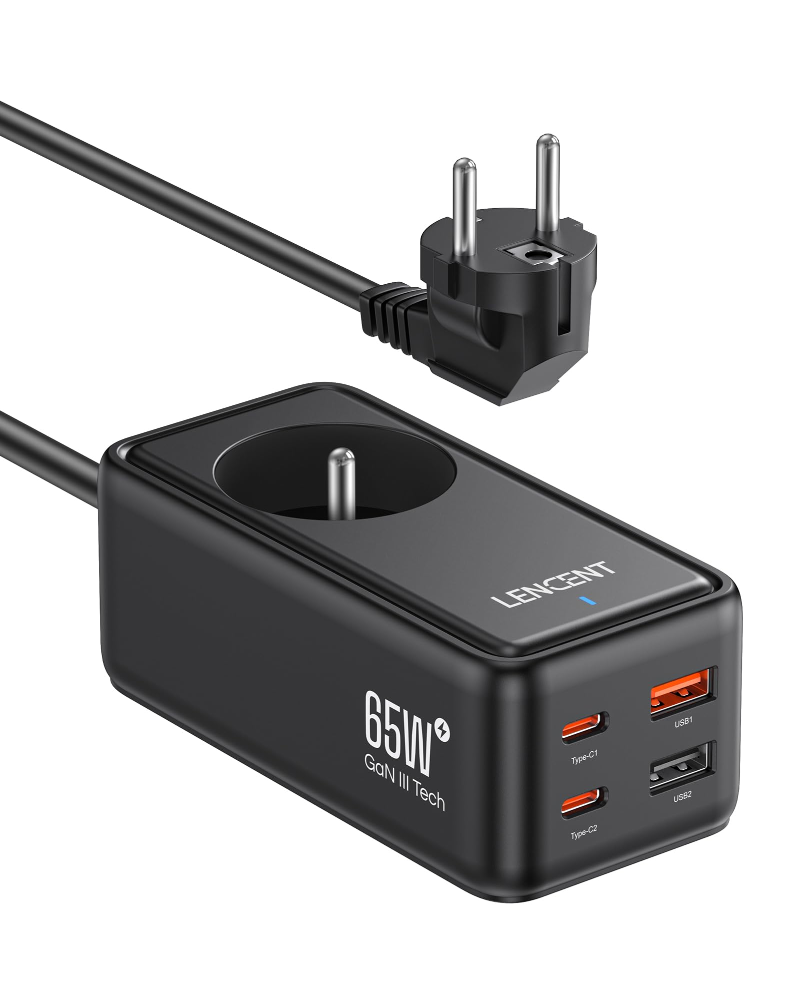 LENCENT 65W Chargeur USB C Rapide, 2 Ports Prise USB C & 2 USB A GaN Tech