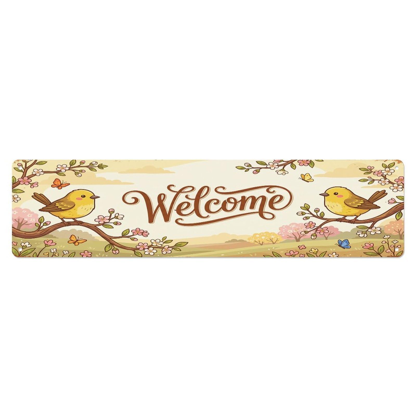 Cxhjca 4X16inch(10X40cm) Vintage Welcome Warbler Spring Metal Tin Sign