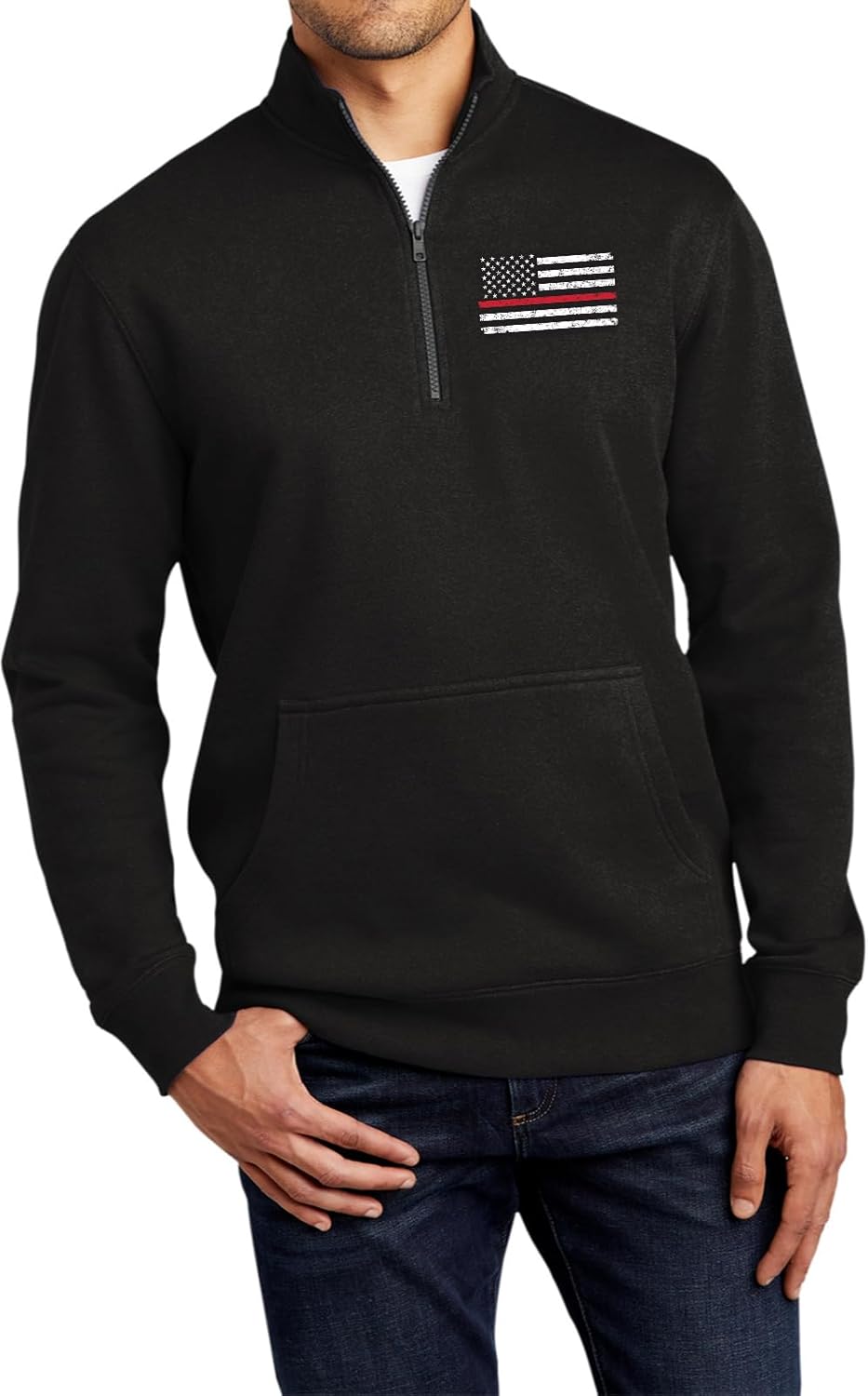 US Flag Thin Red Line Firefighter 1/4 Zip Fleece Sweatshirt