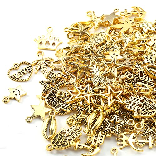 HERZWILD 130pcs Charms Anhänger Charm zum Schmuck Basteln Armband Halskette Ohrring Gemischte Charms Antik Silber gold (Mixed color B) Cover