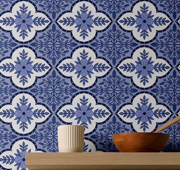 Papel tapiz de vinilo S4Sassy autoadhesivo azul 63x152cm estilo vintage