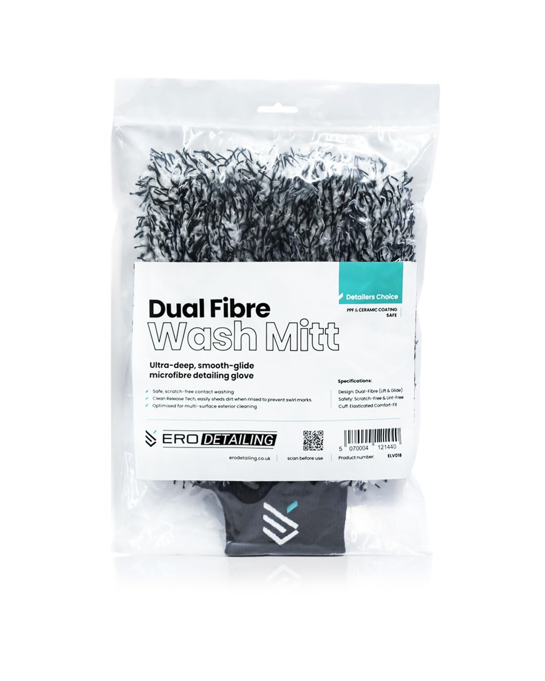 Electrovogue Black / Grey Ero Detailing Dual Fibre Wash Mitt – Ultra-Deep Microfibre Car Wash Glove – Scratch-Free, High Absorption, Safe For Paint, Ppf & Ceramic Coatings