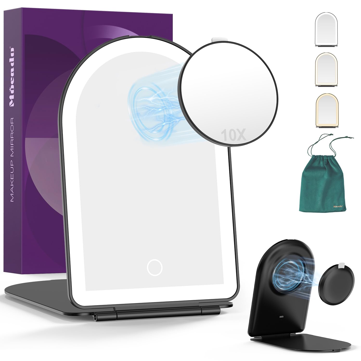 Miroir grossissant 1x/10x avec lumière LED rechargeable Mocado noir