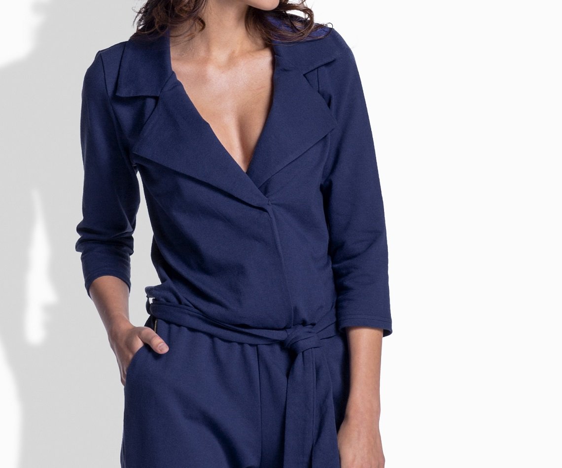 Lemoniade Elegante tuta donna lunga con scollo a cascata. Made in EU.