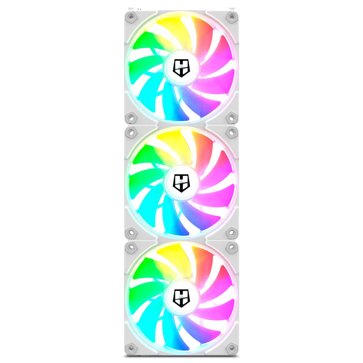NOX XTREME PRODUCTS HUMMER EASY LINK - Set 3 Ventiladores 120mm, LED ARGB, PMW ultrasilenciosos, sin cables, 4 pads goma antivibración, velocidad hasta 1500RPM, color blanco