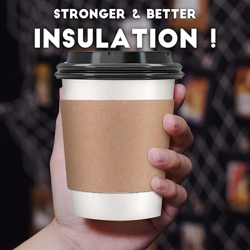 Miniatura 4 de Paquete de 100 tazas de café desechables de 12 onzas para llevar con tapas, fundas y pajitas, 100% biodegradables y compostables, tazas de café de