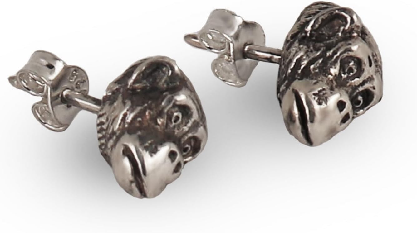 Silver Chimpanzee Earrings | Women Earrings | Animal Earrings Studs | Skull Earrings | Animal Jewelry | Charm Earrings | Monkey Earrings