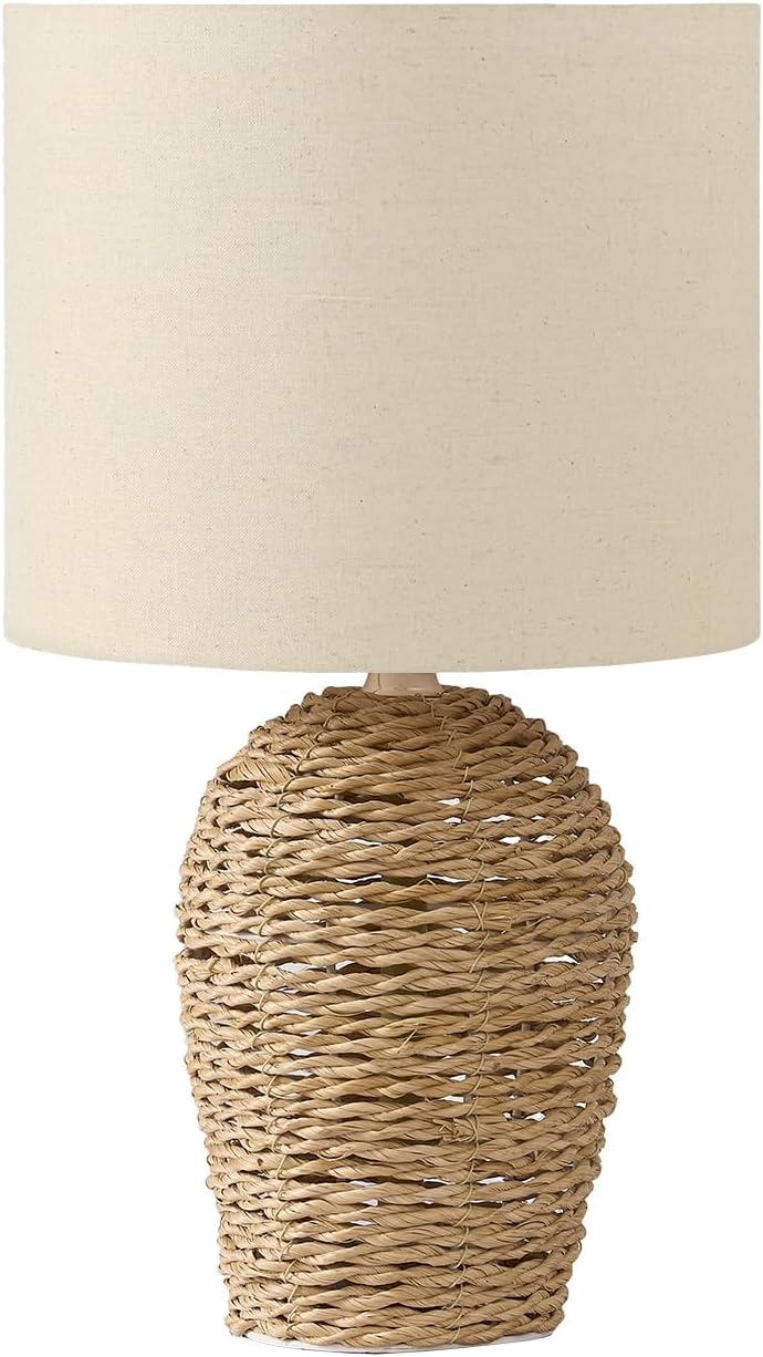Monarch Specialties I 9854 Lighting, 17" H, Table Lamp, Natural Rattan, Beige Shade, Transitional