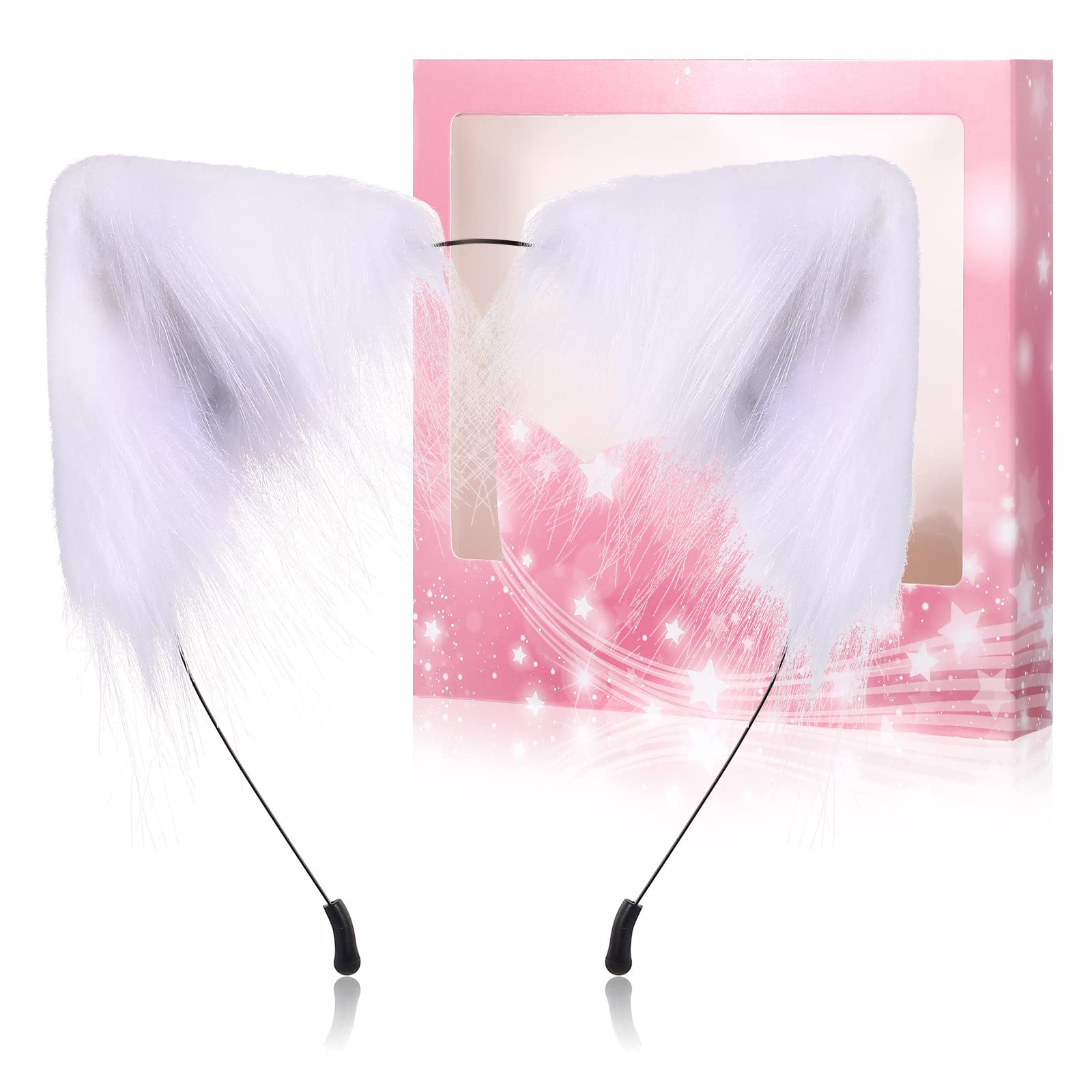 Photo 1 of 2 of- Realistic Cat Ears Furry Cat Ears Headband Faux Fur Ear Headband Furry Cat Costume Cosplay Cat Ears Accessories for Halloween White