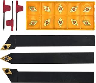SPORTARC Drehmaschine Werkzeughalter Set Hartmetall Dreheinsätze Kit für CNC Drehmaschinen Edelstahl Bearbeitung 3 Halter + 10 DCMT Einsätze Industrie Werkstatt