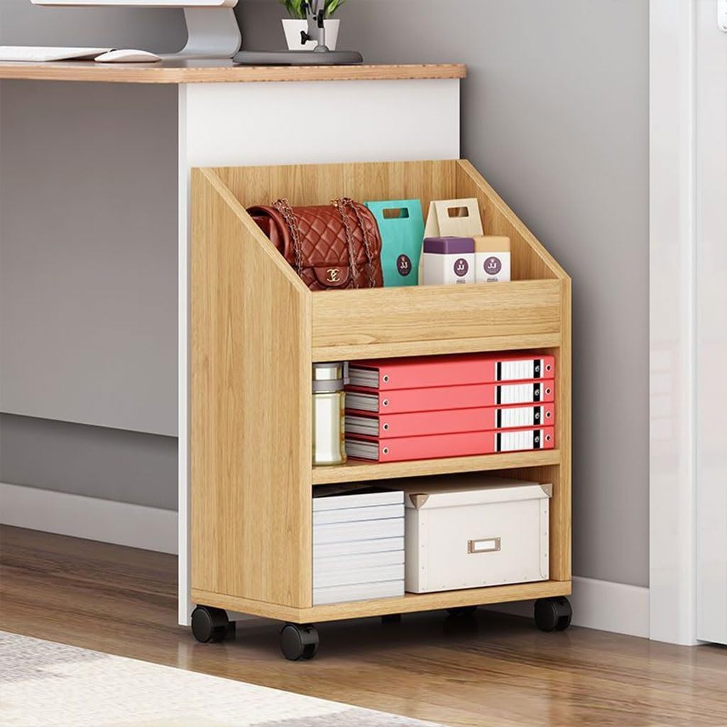 UniShop Bookshelf 3 Layer Storage Rack with Wheels Storage Cabinet Under The Table Filing Cabinet (Brown, 15.7" L x 9.44" W x 25.19” H)-image-11