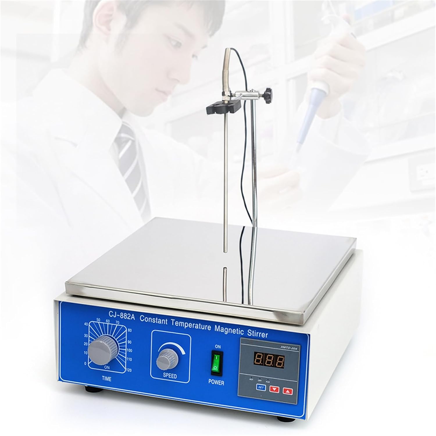 10L Thermostatic Magnetic Stirrer, Digital Heating Lab Mixer Hot Plate 0-2000 RPM 0-120 Minutes Timing Temperature Rt-100 Degrees Magnetic Stir Plate CJ-882A 300W (10L)