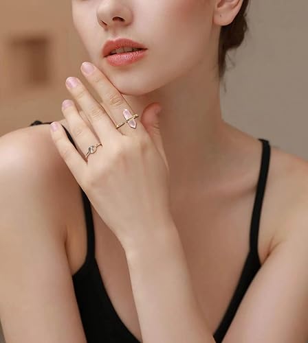 Miniatura 4 de Rose Quartz Ring, Gold Plated Pink Crystal Ring for Women, Adjustable Healing Crystal Rings for Rose Quartz Jewelry