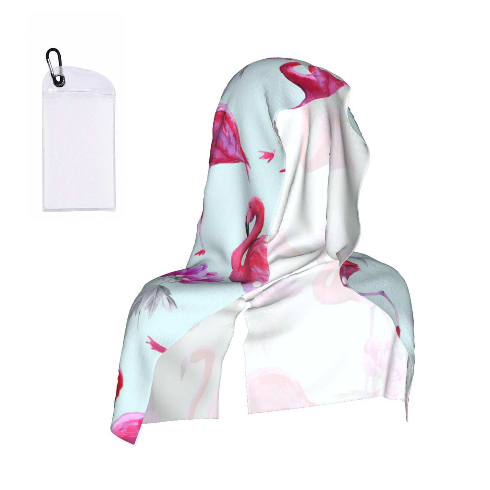 Yqxwjl Unisex Black Pink Flamingos Print Unsex Cooling Hoodie Towel, Cools Instantly When Wet Sun Protection For Sports Fitness Gym